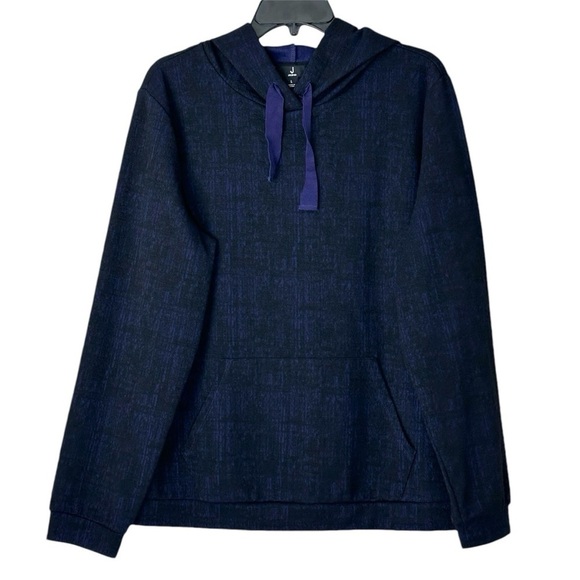 J JASON WU Stretch Purple Black Knit Plaid Hoodie Sweatshirt Top size L - Picture 2 of 12